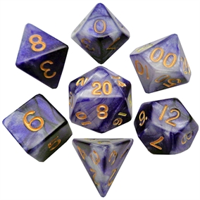 Blue White w Gold Numbers - Polyhedral Resin 16mm - Rollespils Terning Sæt - Metallic Dice Games